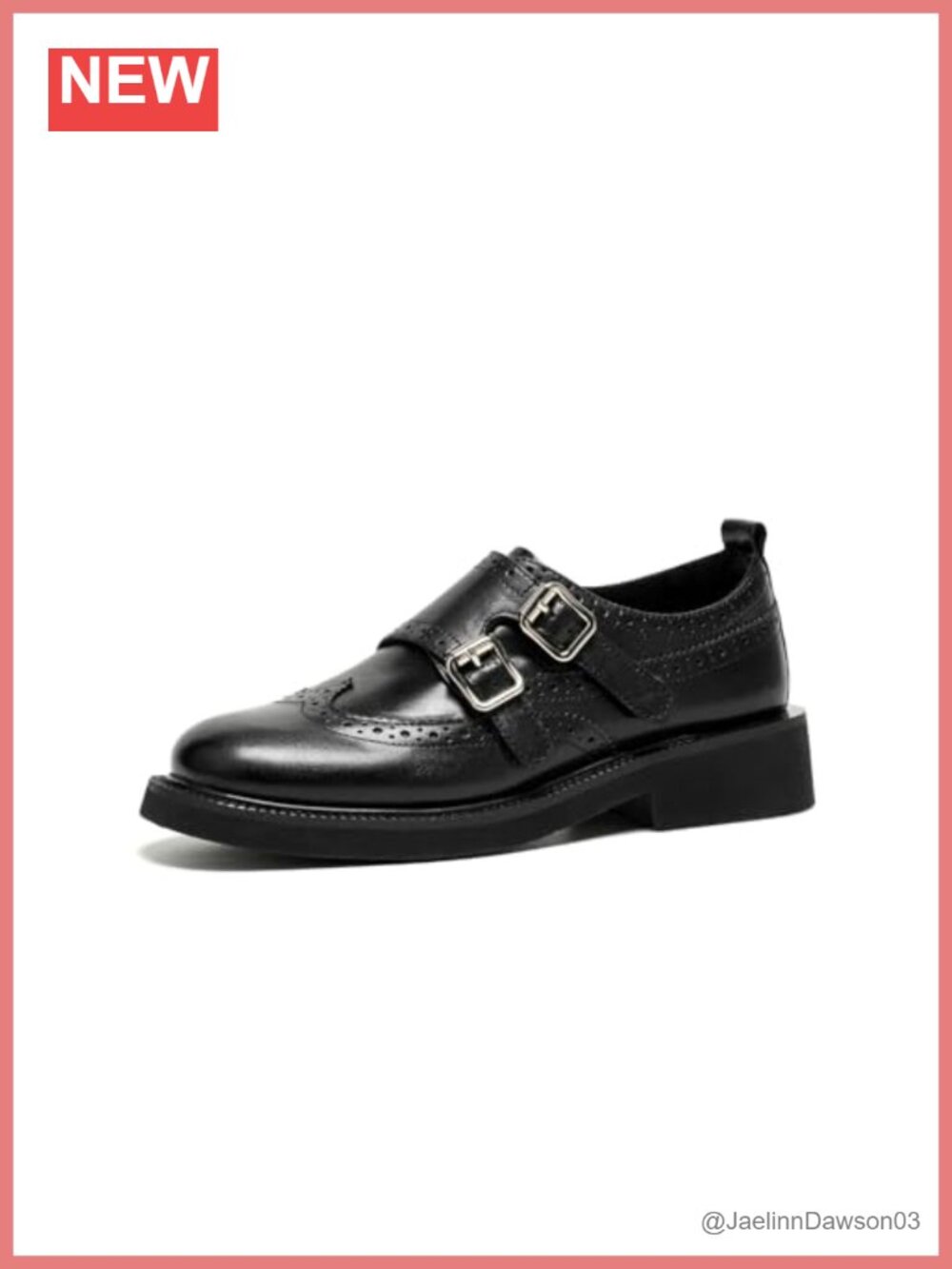 Women's Leather Monk Strap Loafers Wingtip Business Casual Shoes